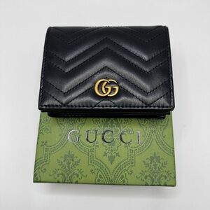 Gucci Black Quilted Leather Card Holder with Gold GG